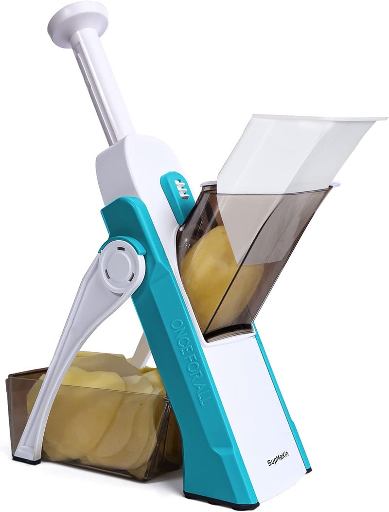 SupMaKin Safe Mandoline Slicer for Kitchen, Adjustable Potato Slicer,Vegetable Chopper, Mandolin Food Slicer, French Fry Cutter, 5 in 1 Chopping Artifact for Kitchen Chef Meal Prep (SkyBlue) - Image 1