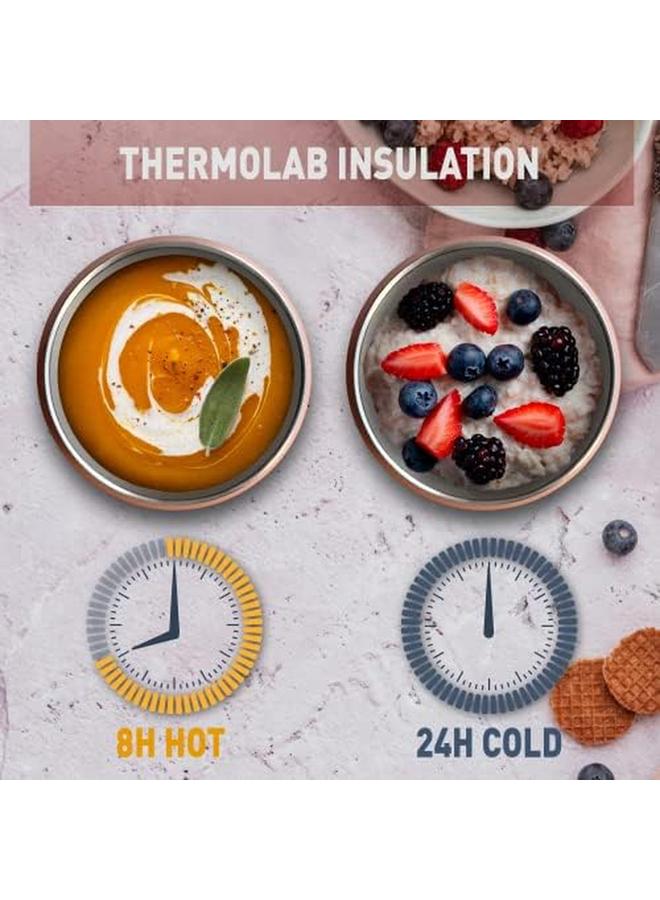 بيولا 450 مل وعاء طعام صندوق الغداء ترمس من الفولاذ المقاوم للصدأ جدار مزدوج معزول قارورة طعام للسفر للأطفال والكبار 15 أونصة وردي عصري - Image 3
