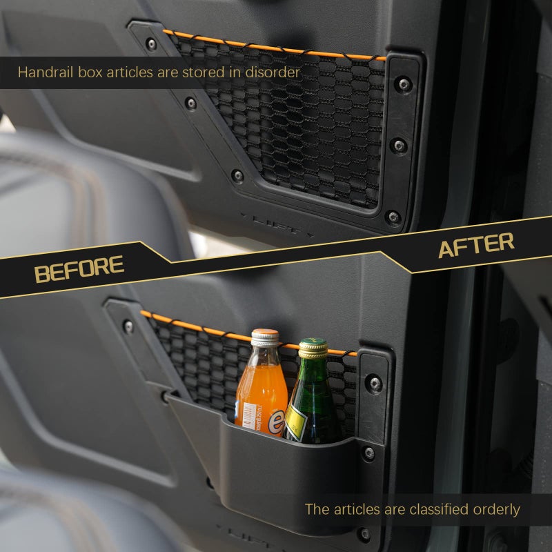 LitMiRaCle Front Door Storage Pockets Front Door Side Organizer Box Ford Bronco Storage Expansion Interior Accessories, Door Cup Holder, Compatible for Ford Bronco 2021-2025 2/4 doorsï¼Œ2 PCS - Image 2
