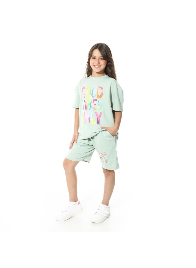 Red Circle Front Printed Pajama Set With Short1437u - Image 3