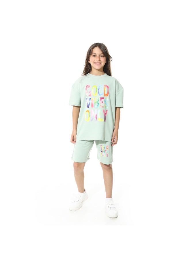 Red Circle Front Printed Pajama Set With Short1437u - Image 2