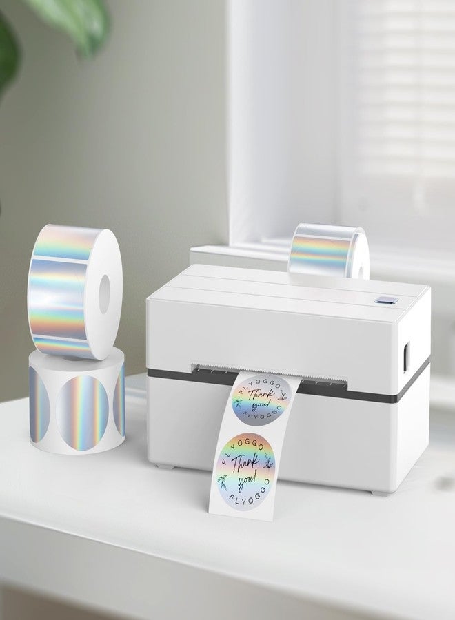 FLYQGGO 2 inch Round Holographic Thermal Sticker Labels, Waterproof & Rainbow Wave & Glitter Design, for Price/Name Tag, Barcode, DIY Custom Logo Design, Sliver(200Pcs/Roll) - Image 2