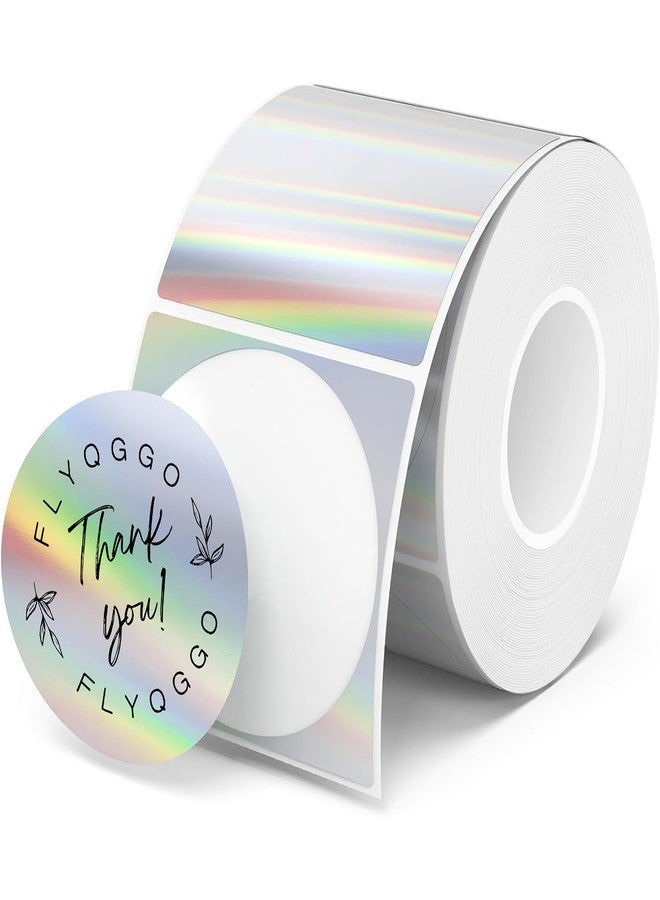 FLYQGGO 2 inch Round Holographic Thermal Sticker Labels, Waterproof & Rainbow Wave & Glitter Design, for Price/Name Tag, Barcode, DIY Custom Logo Design, Sliver(200Pcs/Roll) - Image 1