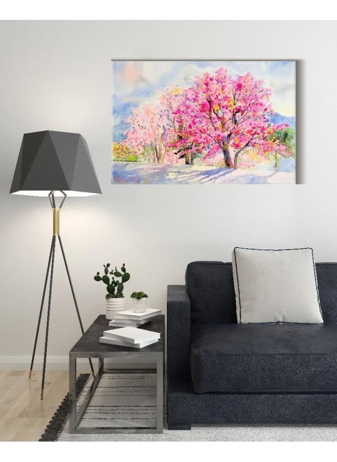 Home Gallery Canvas Wall Art, Abstract Framed Portrait of Wild himalayan cherry in the morning  - Image 1