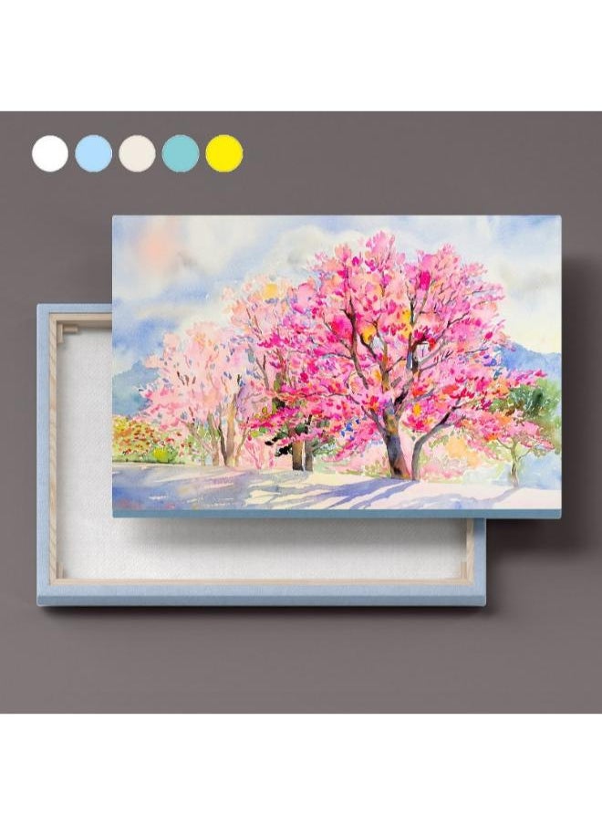 Home Gallery Canvas Wall Art, Abstract Framed Portrait of Wild himalayan cherry in the morning  - Image 5