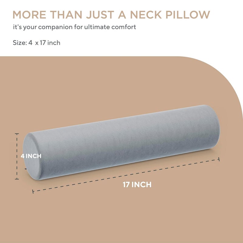 FOverA FOVERA Cervical Neck Roll Pillow for Neck Pain Relief Memory Foam Neck Pillow for Bed Round Neck Pillows for Sleeping Bolster Pillow for Bed Legs and Back Grey  - Image 2