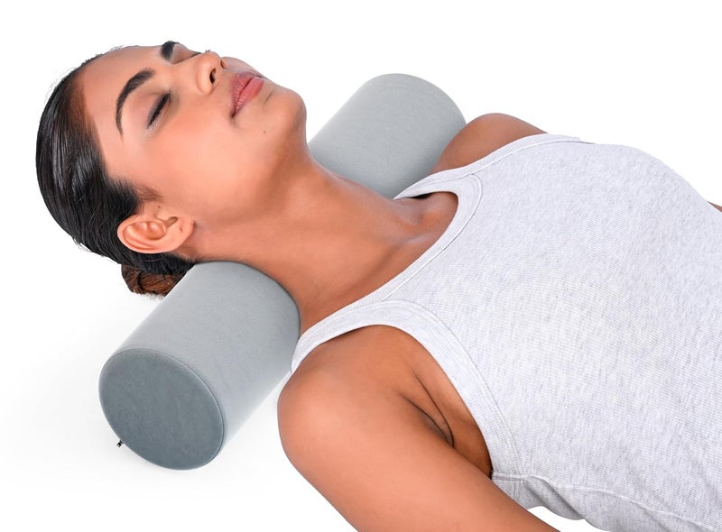 FOverA FOVERA Cervical Neck Roll Pillow for Neck Pain Relief Memory Foam Neck Pillow for Bed Round Neck Pillows for Sleeping Bolster Pillow for Bed Legs and Back Grey  - Image 1