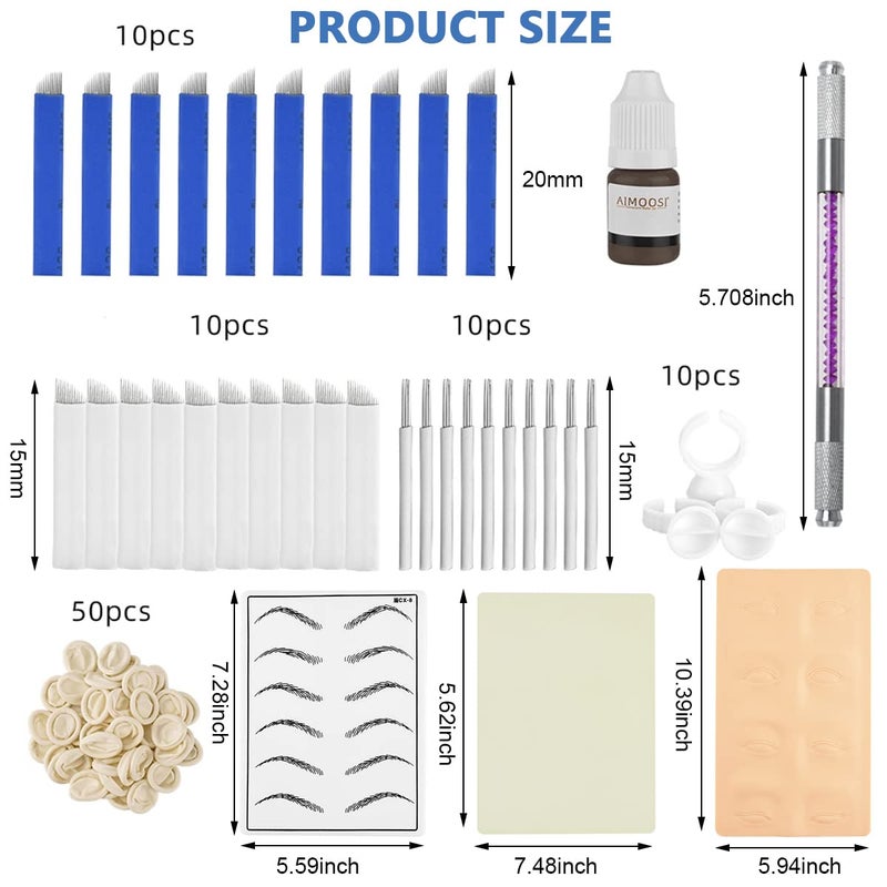 M'AYCREATE MAYCREATE® Microblading Kit, Eyebrow Pen Needle Kit with Finger Gloves Permanent Eyebrow Tattoo Kit, Black Tattoo Ink for Practicing, Eyebrow Practise Skin Tool for New Beginners and Professions - Image 2