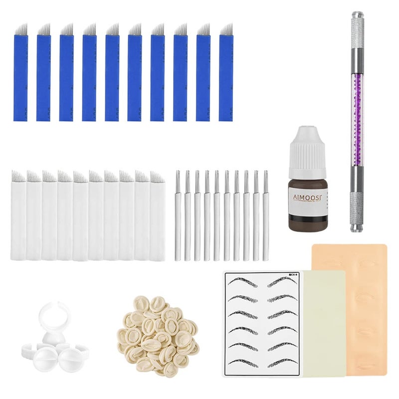 M'AYCREATE MAYCREATE® Microblading Kit, Eyebrow Pen Needle Kit with Finger Gloves Permanent Eyebrow Tattoo Kit, Black Tattoo Ink for Practicing, Eyebrow Practise Skin Tool for New Beginners and Professions - Image 1