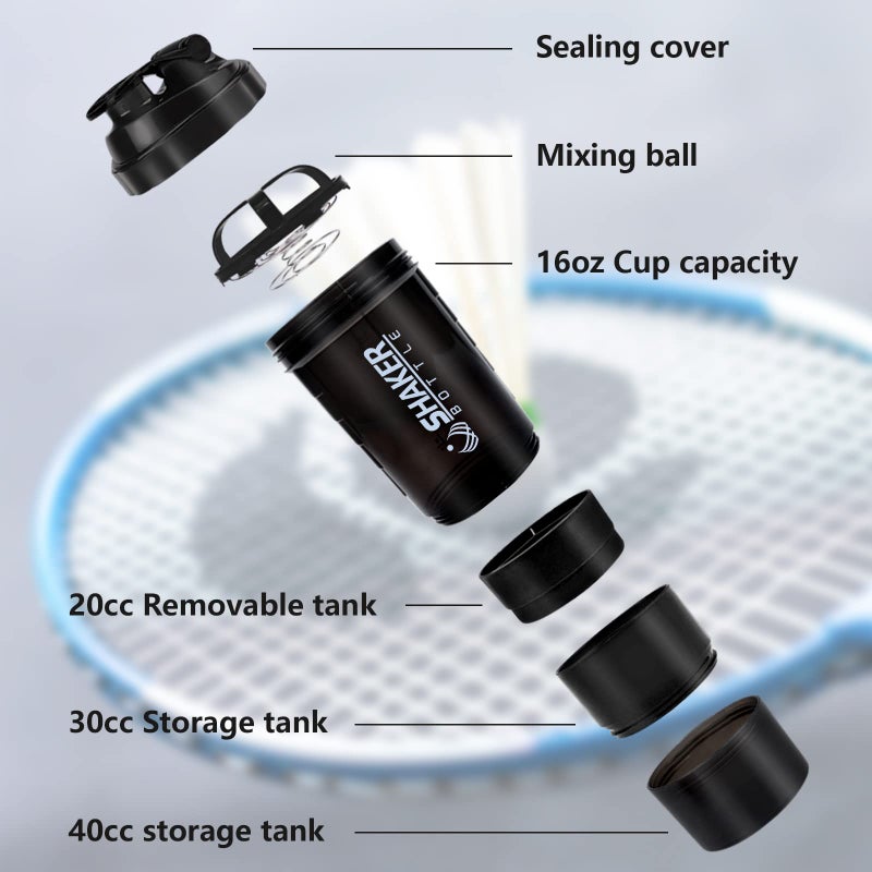 XTK Shaker Bottle 16OZ Protein Shaker Bottles with Mix Ball Sports Water Bottle Leak Proof GYM Cup for Protein Mixes with Powder Storage & Pill Organizer, Ideal for Pre Workout,BPA Free(black) - Image 2