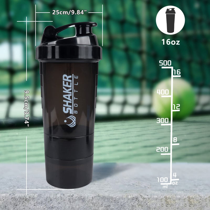 XTK Shaker Bottle 16OZ Protein Shaker Bottles with Mix Ball Sports Water Bottle Leak Proof GYM Cup for Protein Mixes with Powder Storage & Pill Organizer, Ideal for Pre Workout,BPA Free(black) - Image 3