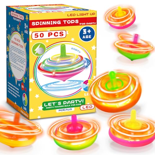 MOEAWS 50Pcs Kids Light Up Spinning Tops Set 4 Color Mixing LED Flashing Tops Bulk Toys Christmas Party Favors Halloween Prizes School Classroom Rewards Birthday Goodie Bag Fillers for Boys Girls - Image 1