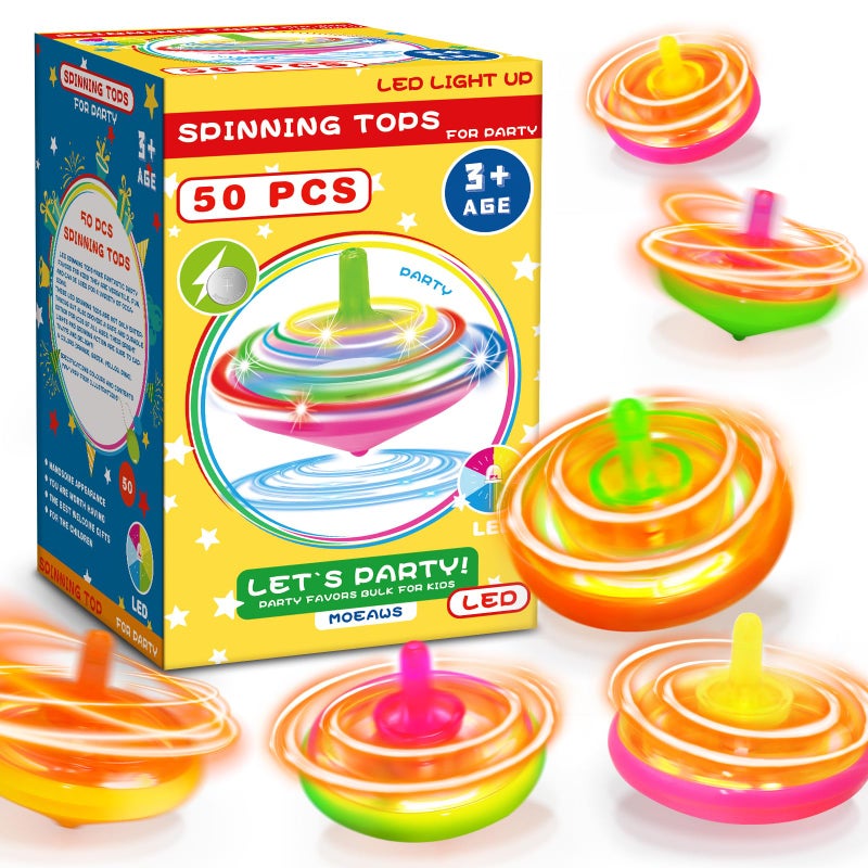 MOEAWS 50Pcs Kids Light Up Spinning Tops Set 4 Color Mixing LED Flashing Tops Bulk Toys Christmas Party Favors Halloween Prizes School Classroom Rewards Birthday Goodie Bag Fillers for Boys Girls - Image 3