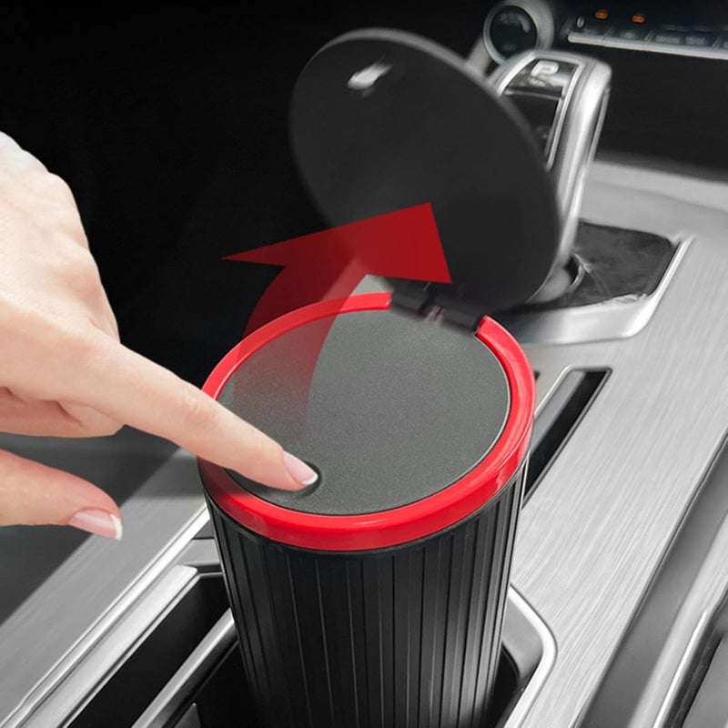 Soko Plastic Carbin Mini Car Trash Can With Lid, Small Portable Garbage Bin, Car Accessories, Leakproof Vehicle Cup Holder Waste Storage - Red, Press-Top - Image 2