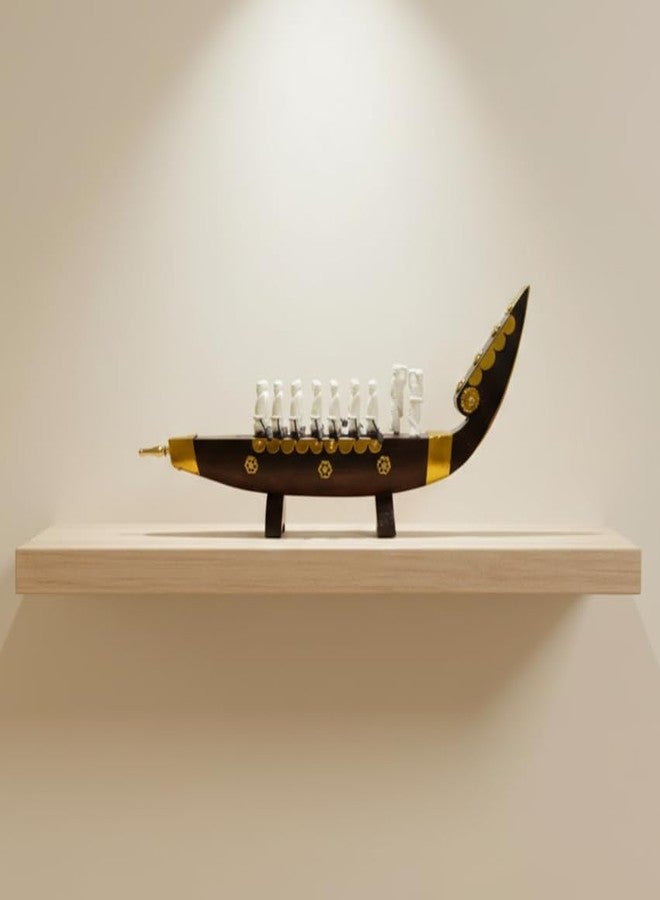 NATRIEL Kerala Traditional Wooden Race Boat Snake Boat 16 Men Decorative Miniature Showpiece Brass - Image 1