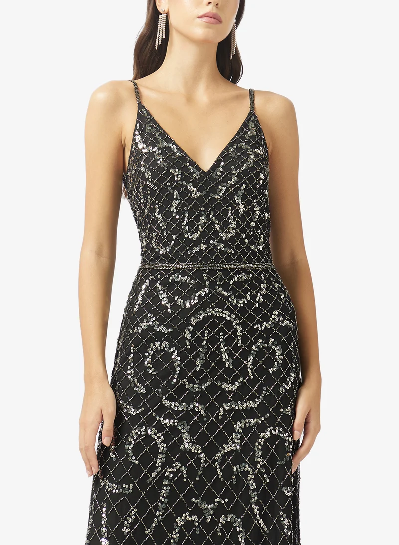 Namshi x  Beaded Embellished Plunge Neck Dress for Women | Best Price UAE