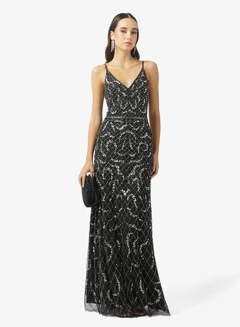 Namshi x  Beaded Embellished Plunge Neck Dress for Women | Best Price UAE