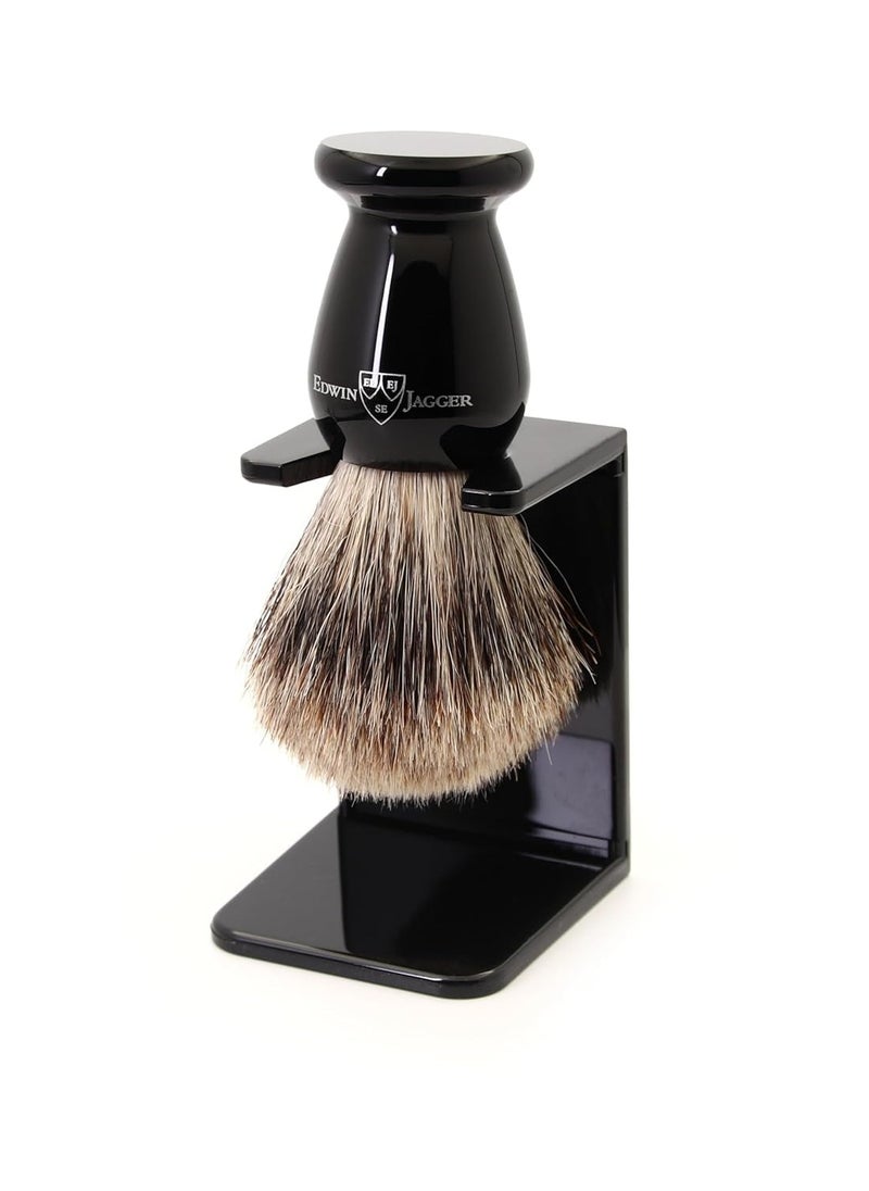 Edwin Jagger Edwin Jagger 1EJ946SDS Classic Best Badger Hair Exfoliating Shaving Brush with Stand for Shaving Cream or Shaving Soap for Men and Women (Imitation Ebony)  - Image 1