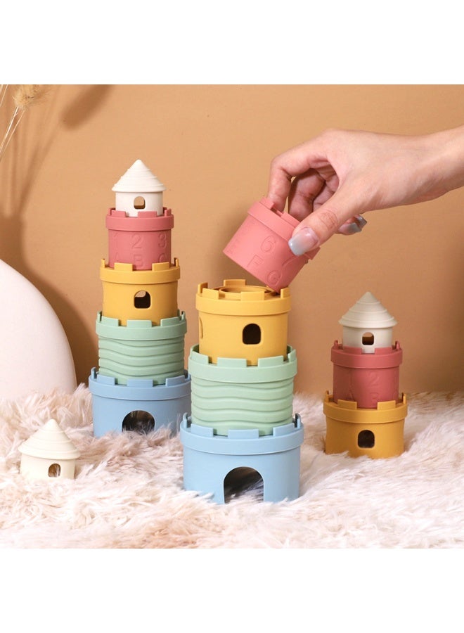 هالامودو قلعة التراكم برج وعش أكواب لعب الأطفال ، لعبة التعلم المبكر التعليمية للأطفال القلعة التراكم حلقات التعرف على اللون لعبة السيليكون ，مجموعة كتل الرقم ، مجموعة الأسنان والسباحة السيليكون ، هدية التعلم التعليمي المبكر للأطفال ، BPA مجانية ، 8.4 * 23.7 سم - Image 4
