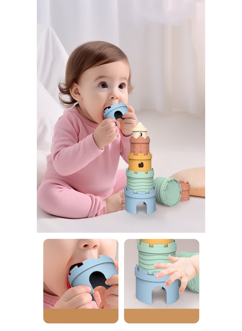 هالامودو قلعة التراكم برج وعش أكواب لعب الأطفال ، لعبة التعلم المبكر التعليمية للأطفال القلعة التراكم حلقات التعرف على اللون لعبة السيليكون ，مجموعة كتل الرقم ، مجموعة الأسنان والسباحة السيليكون ، هدية التعلم التعليمي المبكر للأطفال ، BPA مجانية ، 8.4 * 23.7 سم - Image 5