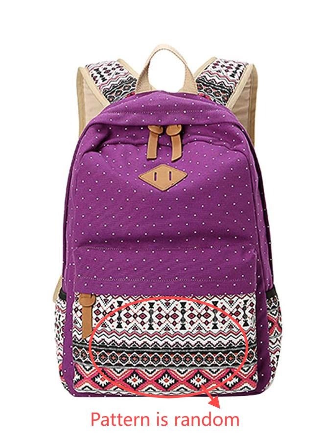 Vintage School Bags for Teenagers Girls Schoolbag Large Capacity Lady Canvas Dot Printing Backpack Rucksack Book Bag (Purple) - Image 1