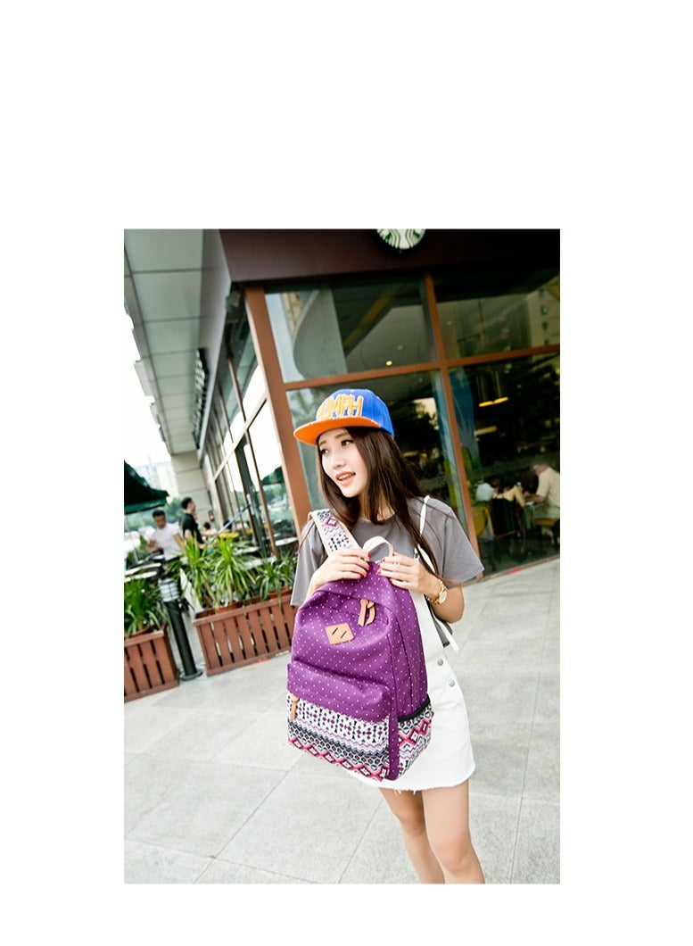 Vintage School Bags for Teenagers Girls Schoolbag Large Capacity Lady Canvas Dot Printing Backpack Rucksack Book Bag (Purple) - Image 5