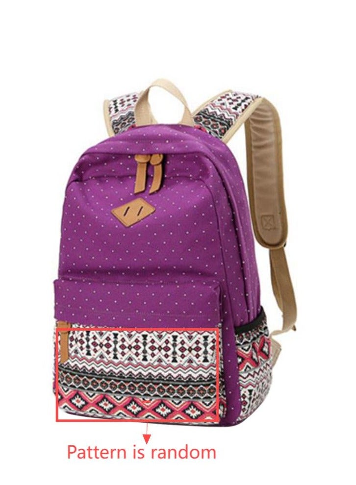 Vintage School Bags for Teenagers Girls Schoolbag Large Capacity Lady Canvas Dot Printing Backpack Rucksack Book Bag (Purple) - Image 2