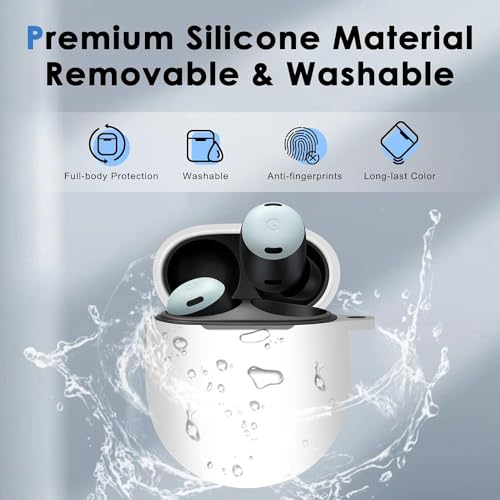 KACA Protective Shockproof Silicone Cover Case with Buckle Compatible with Google Pixel Buds Pro (White) - Image 2