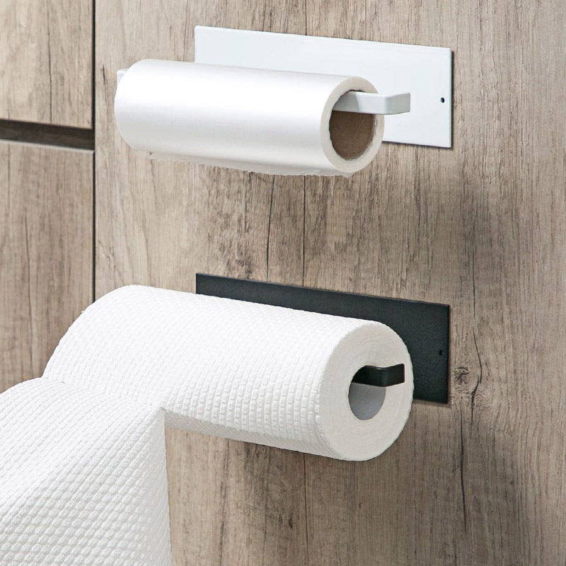 general Black Self-Adhesive Paper Towel Holder Wall Mounted Storage Rack for Kitchen and Bathroom - Image 1
