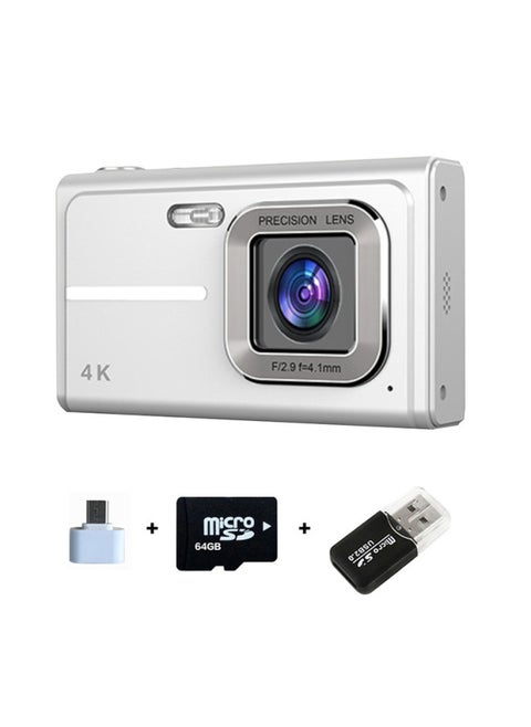 CCD Camera Student Party Cheap Old Card Camera Can Pass Mobile Phone AF Focus High Color Value Gift-Body Color:X1 Silver + 64G Memory Card + USB Card Reader + TYPE-C Adapter