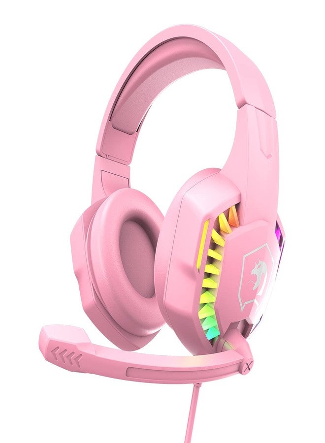 MANBASNAKE Gaming Headset with Microphone for PS4 PC Xbox One PS5 Controller,Noise Cancelling Over Ear Headphones with Adjustable Mic,Breathing RGB Light,Bass Surround,Soft Memory Earmuffs for Laptop Mac(Pink) - Image 1
