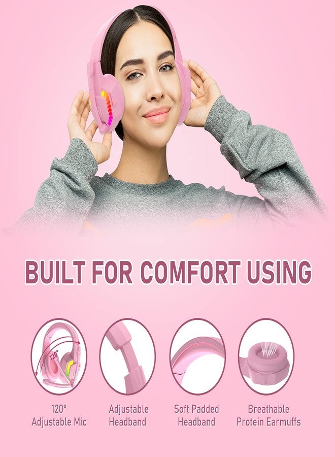 MANBASNAKE Gaming Headset with Microphone for PS4 PC Xbox One PS5 Controller,Noise Cancelling Over Ear Headphones with Adjustable Mic,Breathing RGB Light,Bass Surround,Soft Memory Earmuffs for Laptop Mac(Pink) - Image 5
