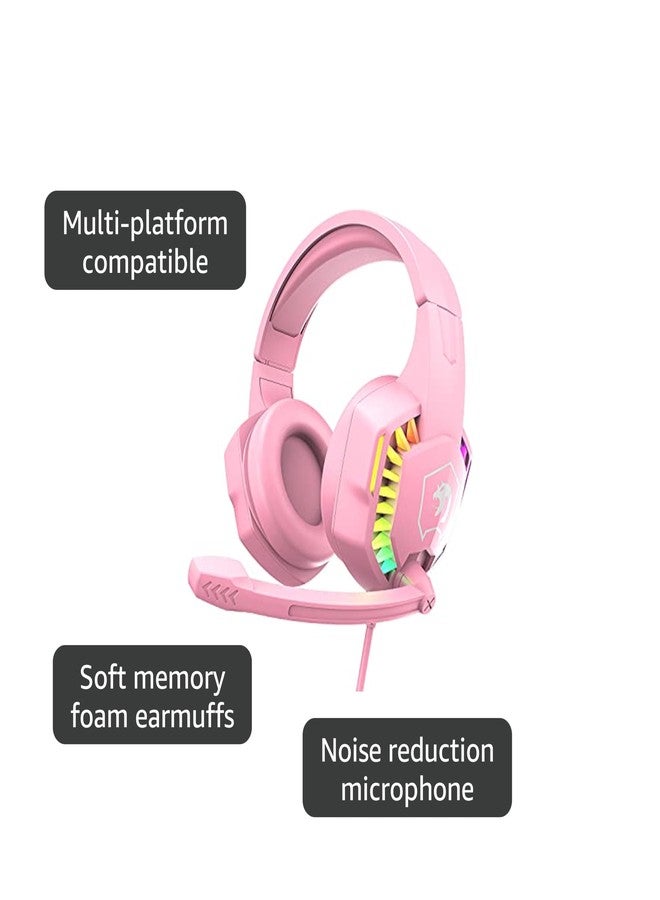 MANBASNAKE Gaming Headset with Microphone for PS4 PC Xbox One PS5 Controller,Noise Cancelling Over Ear Headphones with Adjustable Mic,Breathing RGB Light,Bass Surround,Soft Memory Earmuffs for Laptop Mac(Pink) - Image 4