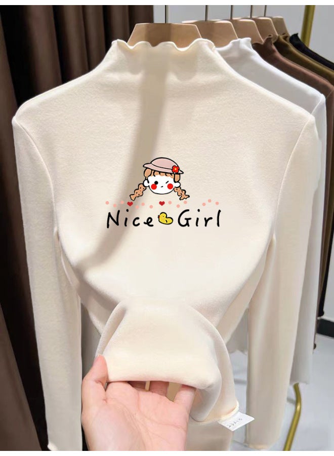 Autumn And Winter New Girls' Velvet Rolled Edge Bottoming Shirt, Popular Sweet And Cute Long-sleeved T-shirt For Middle And Large Children