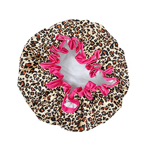 allydrew Reusable Women's Waterproof Shower Caps for Long Hair, Leopard - Image 2