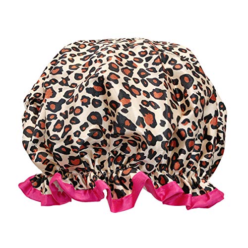 allydrew Reusable Women's Waterproof Shower Caps for Long Hair, Leopard - Image 5