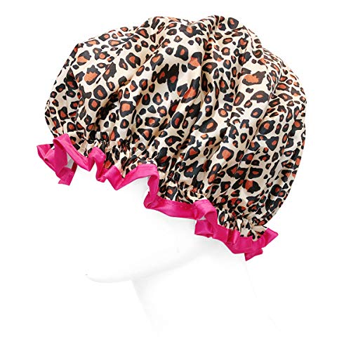 allydrew Reusable Women's Waterproof Shower Caps for Long Hair, Leopard - Image 3