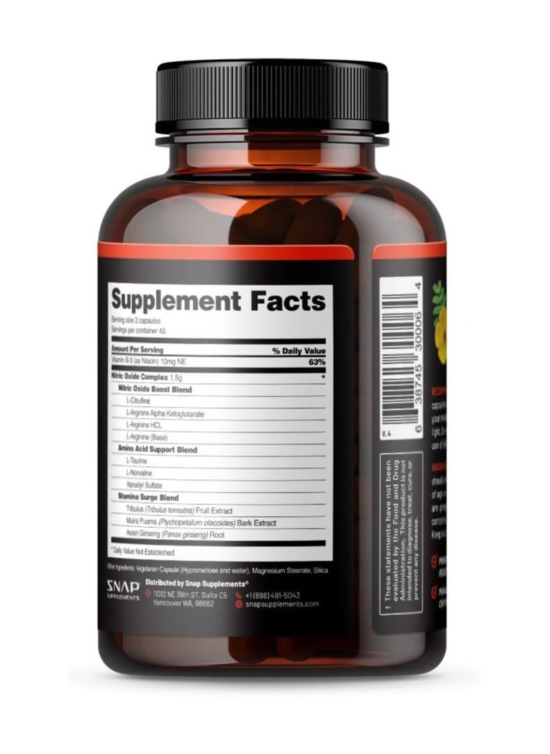 SNAP SUPPLEMENTS - Nitric Oxide Booster, Support Quick recovery,Aids healthy circulation and support muscle growth - Dietary Supplements 90 Capsules - Image 1