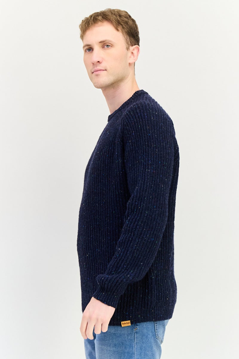 Timberland Men Crew Neck Textured Sweater, Navy - Image 3
