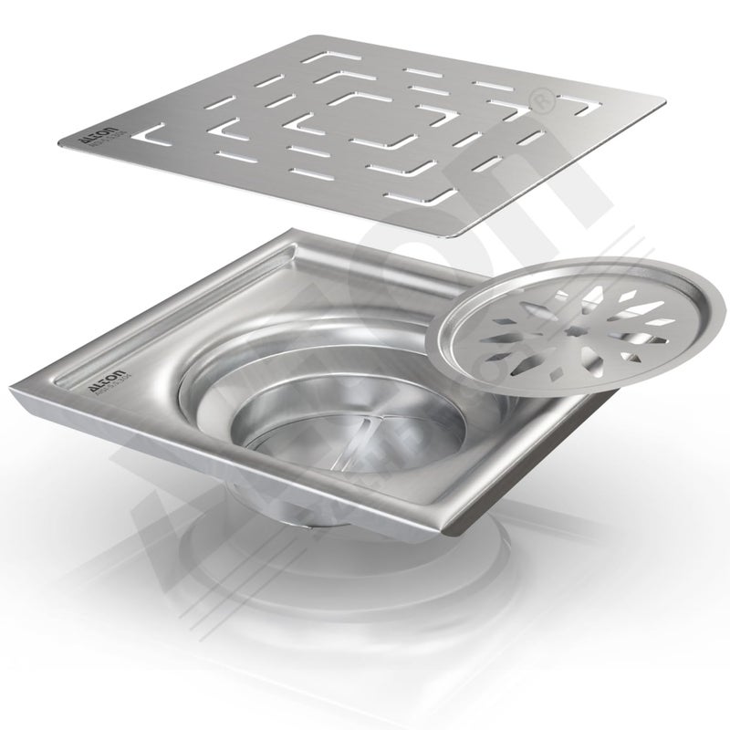 ALTON ALD1002 SS304 Grade 5x5 INCH Plain Bathroom Grating Square Floor Drain Jali with Cockroach Trap Matte - Image 1