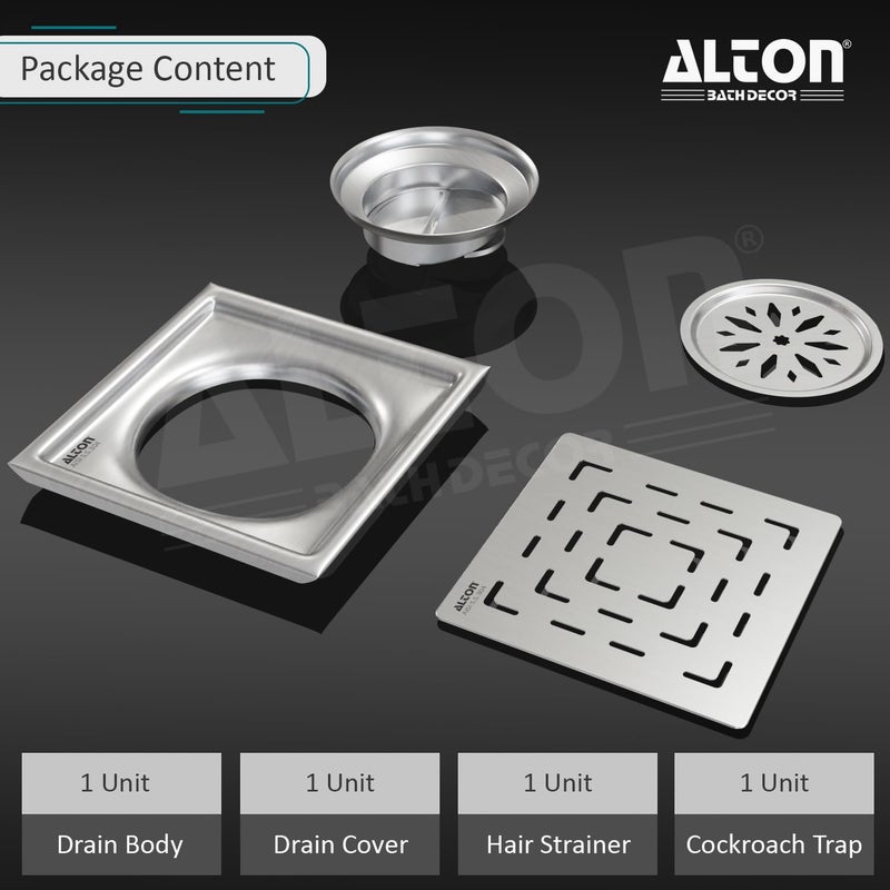 ALTON ALD1002 SS304 Grade 5x5 INCH Plain Bathroom Grating Square Floor Drain Jali with Cockroach Trap Matte - Image 4