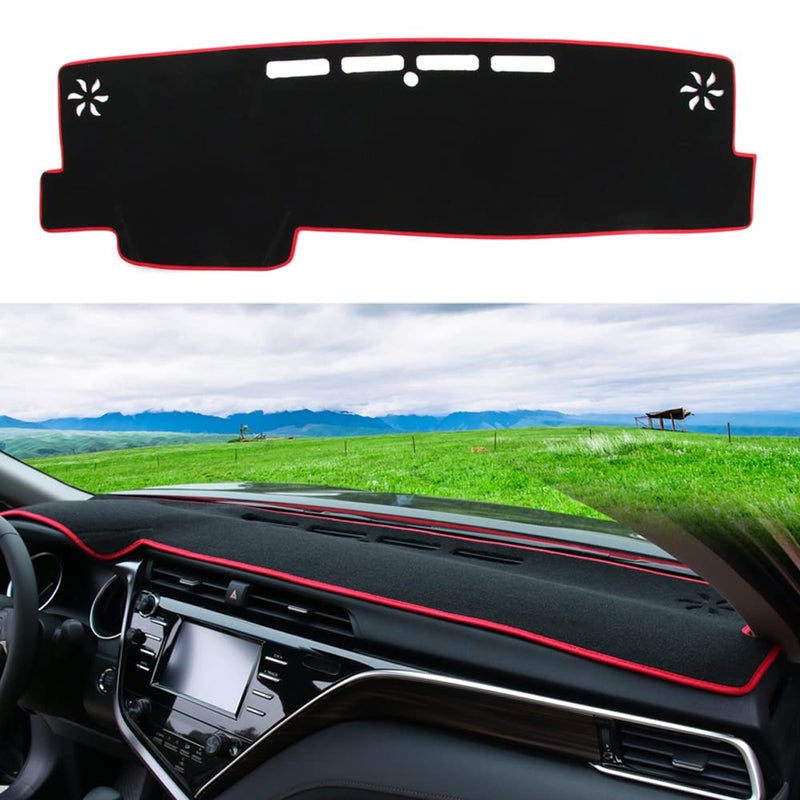 YOFAMO Dashboard Cover Dash Cover Mat Pad Carpet Custom Fit for Toyota Camry 2018 2019 2020 2021 2022Without HUD Accessories AntiSkid Center Console Protector Cover MatRed Edge