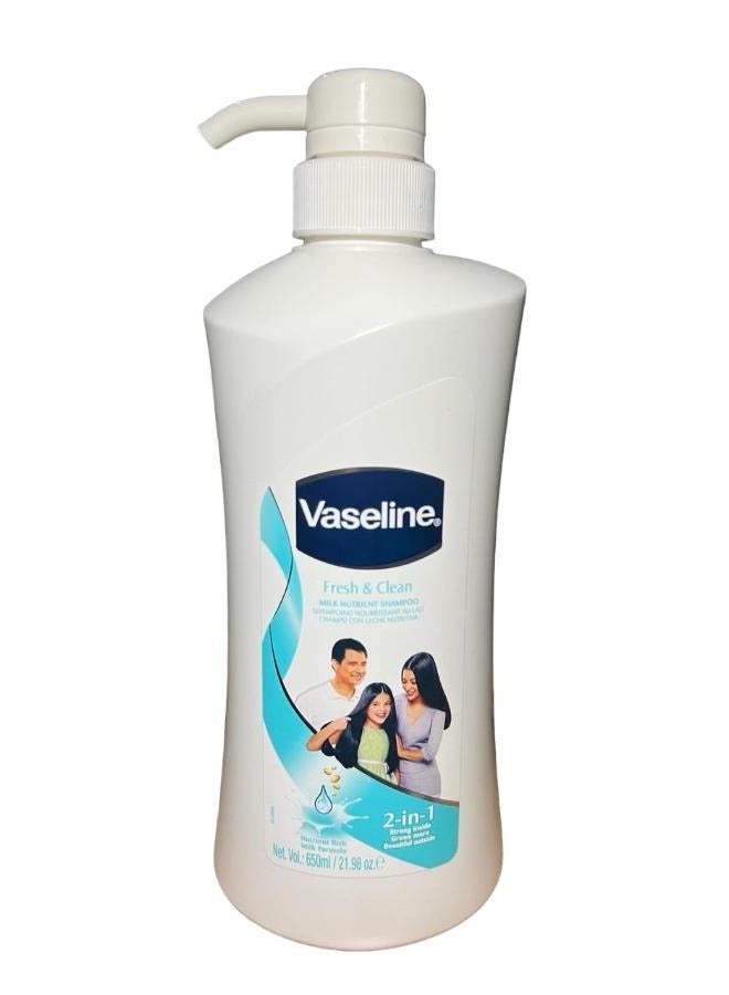 فازلين شامبو مغذي بالحليب الطازج والنظيف 2 في 1، 650 مل