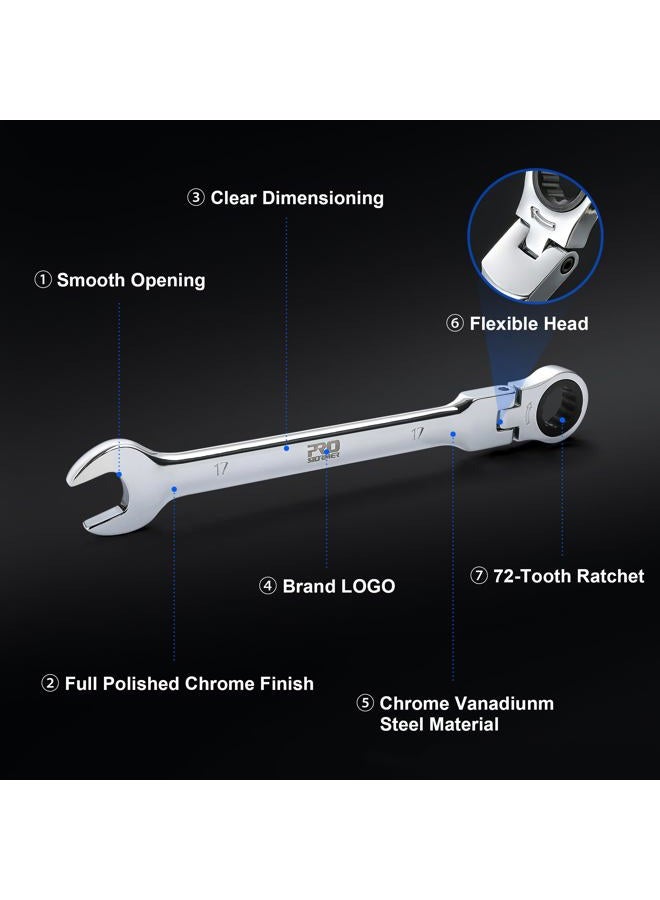 PROSTORMER 14-Piece Flex-Head Ratcheting Wrench Set, 6-19mm Chrome Vanadium Steel Ratchet Wrenches, Metric Combination Ended Spanner Kit with Storage Case - Image 3