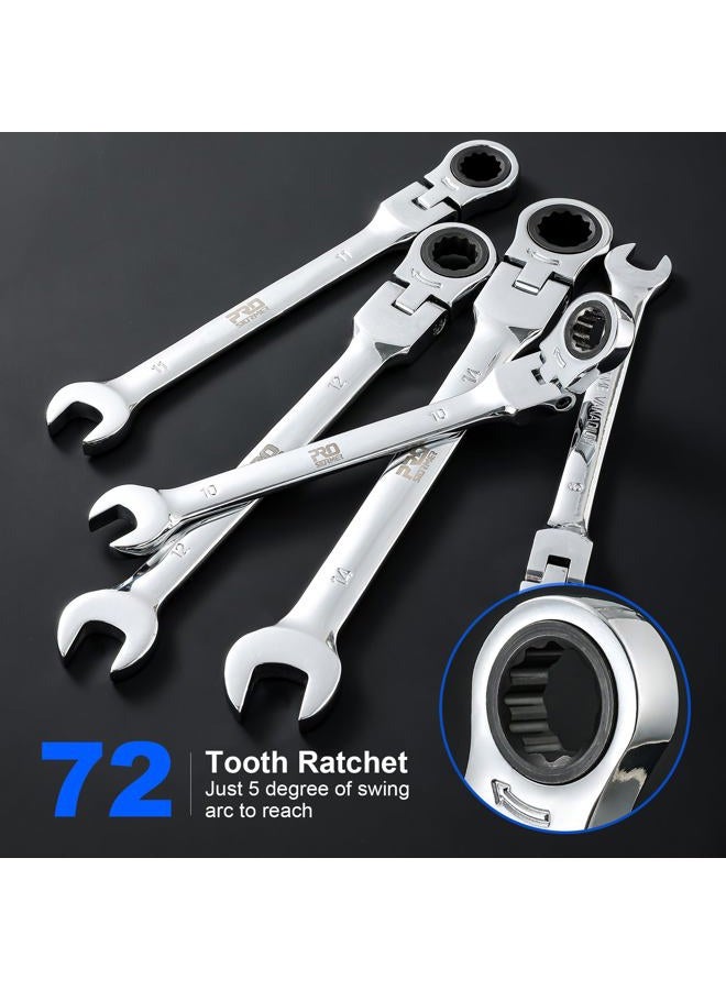 PROSTORMER 14-Piece Flex-Head Ratcheting Wrench Set, 6-19mm Chrome Vanadium Steel Ratchet Wrenches, Metric Combination Ended Spanner Kit with Storage Case - Image 5