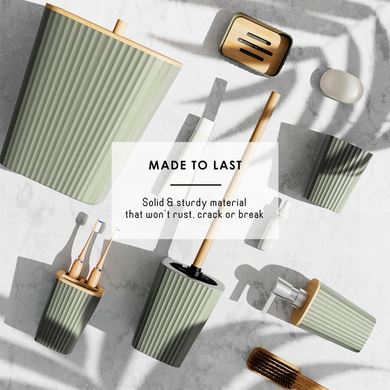Clara Clark Bathroom Accessories Set - Bathroom Set, Bathroom Accessory Set, Shower Curtain Set, Toilet Brush, Trash Can & Soap Dispenser - Sage Green - 20PC - Image 4
