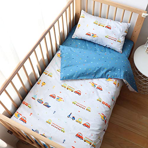 Emenpy 100% Cotton Crib Bedding Set for Baby Boys Girls,3 Pcs Baby Bed Linen Include Duvet Cover,Fitted Sheet,Pillowcase,Nursery Decoration,No Filler(Navy) - Image 1