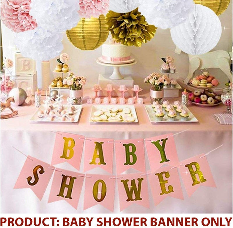 HK Balloons Baby Shower Banner Bunting Flag for Baby Shower DecorationsPink - Image 2