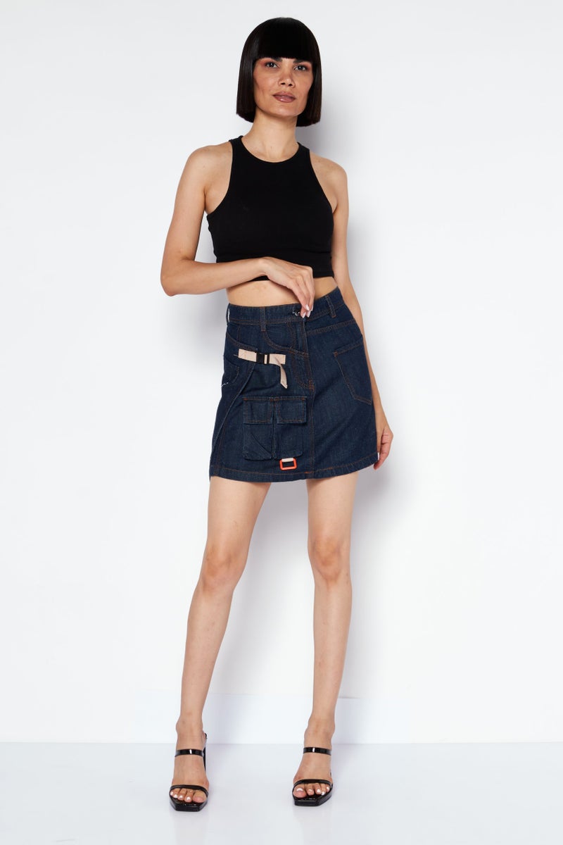 ONLY تنورات جينز قصيرة مغسولة للنساء، زرقاء - Image 4