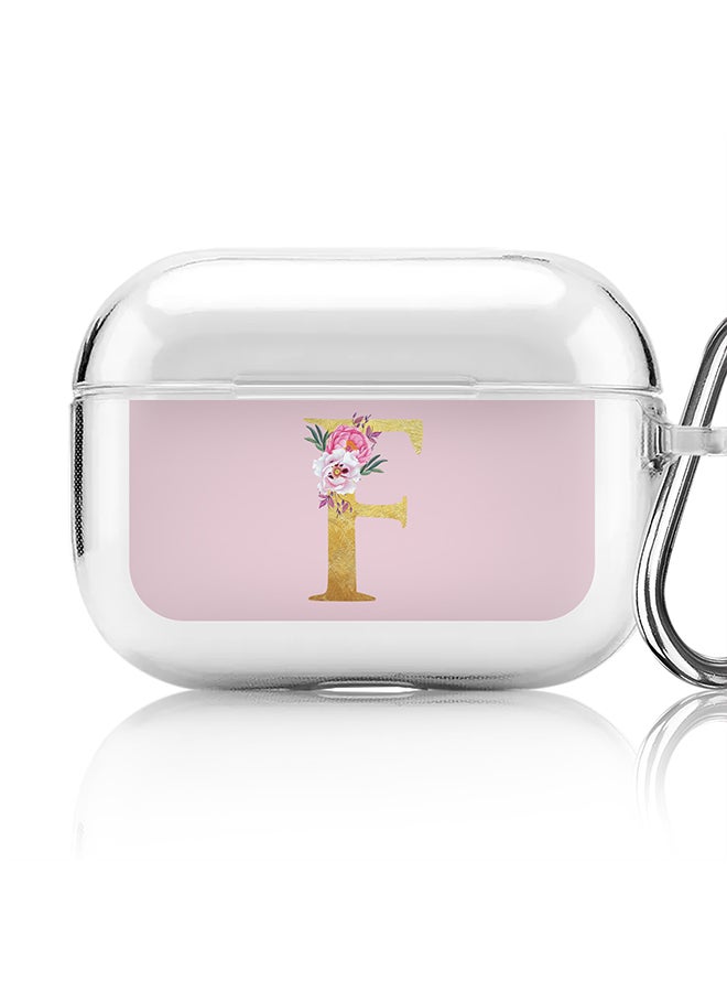 Stylizedd Classic Clear printed Case for Apple Airpods Pro Soft TPU Gel Thin Transparent Flexible Cover - Custom Monogram Initial Letter Floral Pattern Alphabet - F (Pink ) - Image 1